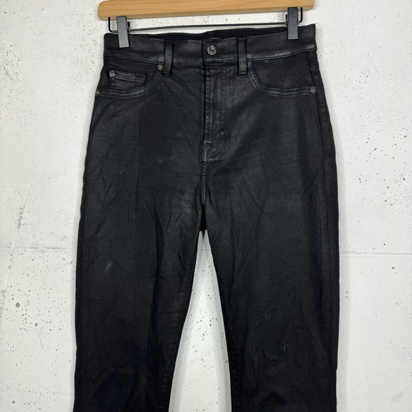 7 For All Mankind Waxed Mid Rise Flare Coated Jeans Black 27 - Picture 6 of 11